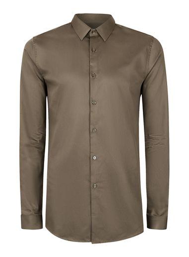 Topman Mens Green Premium Khaki Egyptian Cotton Slim Fit Dress Shirt