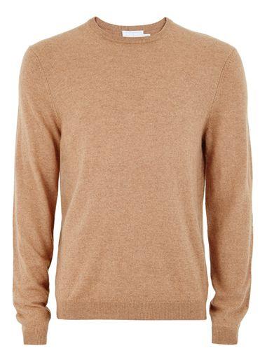 Topman Mens Brown Camel Cashmere Sweater