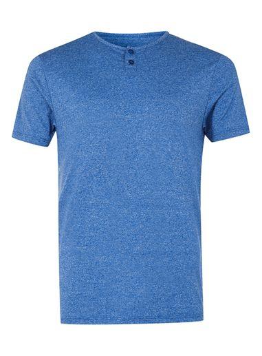 Topman Mens Blue Salt And Pepper Grandad Collar T-shirt