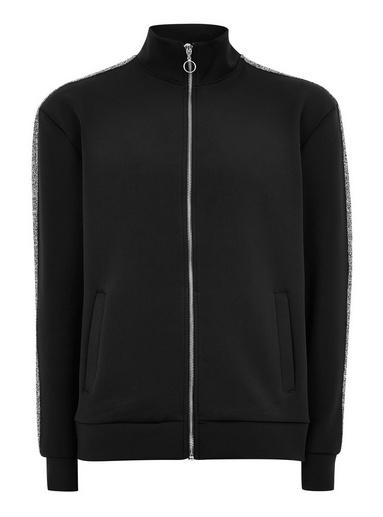 Topman Mens Black Metallic Thread Taping Track Top