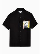 Topman Mens Black Pocket Print Slim Shirt