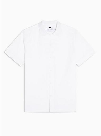 Topman Mens White Ribbed Collar Revere Shirt