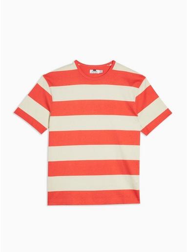 Topman Mens Ecru And Pink Block Stripe T-shirt