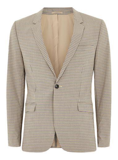 Topman Mens Beige Stone Check Ultra Skinny Suit Jacket