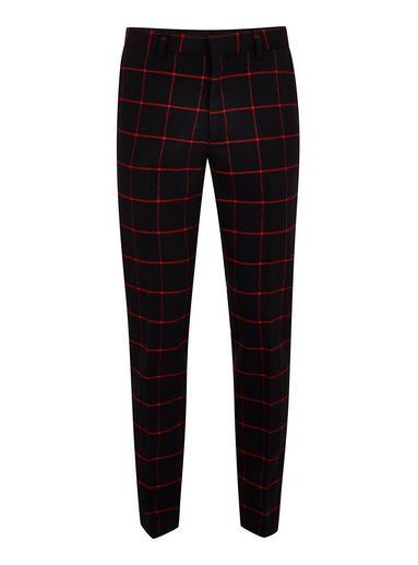 Topman Mens Navy And Red Check Skinny Fit Trousers