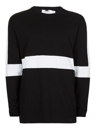 Topman Mens Black Contrast Panel Oversized Long Sleeve T-shirt