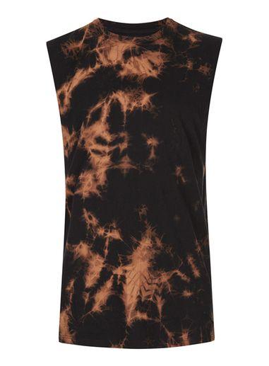 Topman Mens Multi Black And Rust Tie Dye Oversized Tank Top
