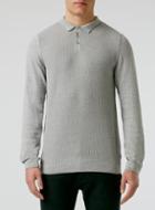Topman Mens Grey And White Rib Polo Neck Jumper