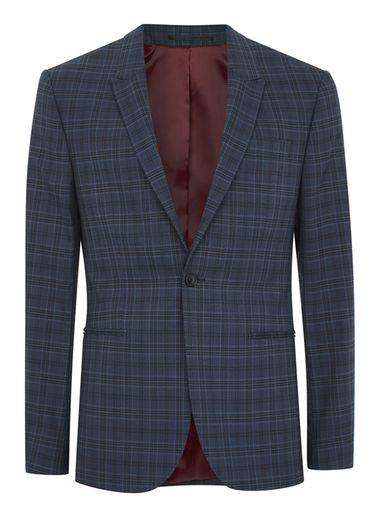 Topman Mens Blue Tonal Check Skinny Suit Jacket