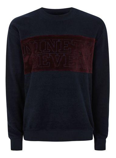 Topman Mens Navy And Burgundy Velour Sweatshirt