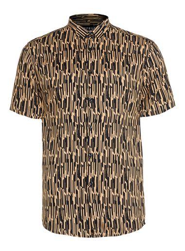 Topman Mens Brown Abstract Camel Print Classic Collar Smart Shirt