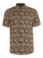 Topman Mens Brown Abstract Camel Print Classic Collar Smart Shirt
