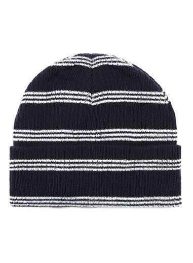 Topman Mens Multi Navy And White Stripe Beanie Hat
