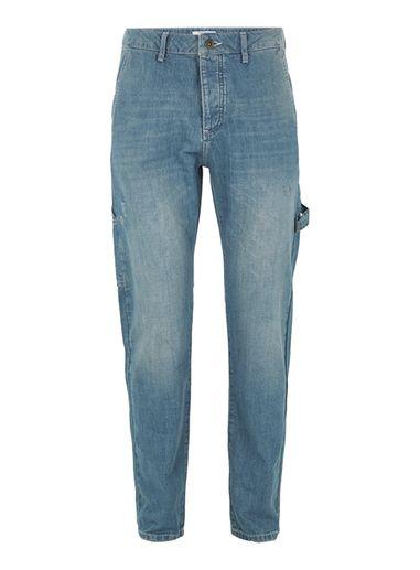 Topman Mens Blue Vintage Wash Carpenter Straight Leg Jeans