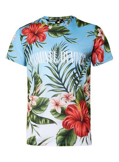 Topman Mens Blue Criminal Damage Multicoloured Tropical Print T-shirt*