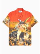Topman Mens Red Dinosaur Print Revere Fit Shirt