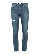 Topman Mens Washed Blue Ripped Stretch Tapered Fit Jeans