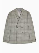 Topman Mens Grey Gray Check Skinny Fit Double Breasted Suit Blazer With Peak Lapels