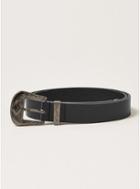 Topman Mens Black And Silver Western Leather Belt