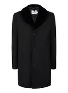 Topman Mens Black Wool Rich Faux Fur Collar Overcoat