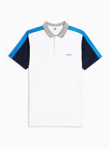 Topman Mens White And Blue Panelled Polo