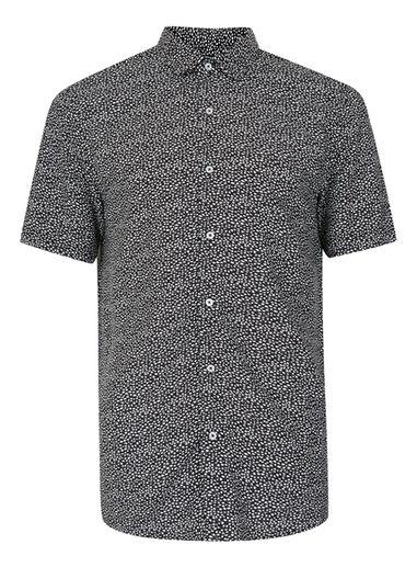 Topman Mens Black And White Pebble Print Short Sleeve Viscose Shirt