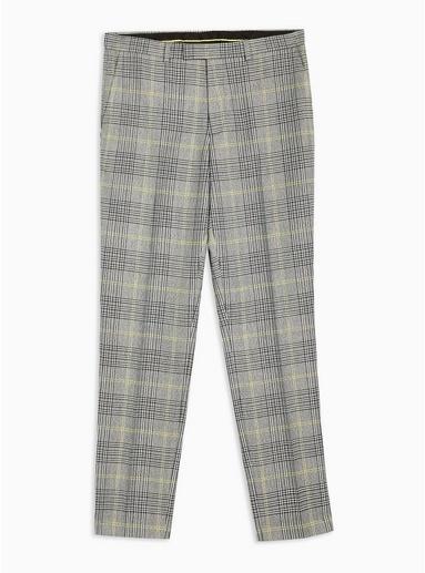 Topman Mens Mid Grey Gray Check Slim Pants