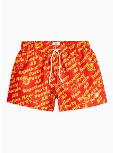 Topman Mens Red Party People Printed Swim Shorts