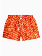 Topman Mens Red Party People Printed Swim Shorts