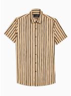Topman Mens Brown Stripe Stretch Skinny Shirt
