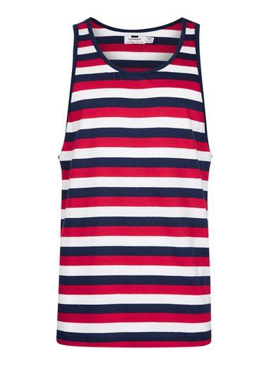 Topman Mens Navy And Red Stripe Tank