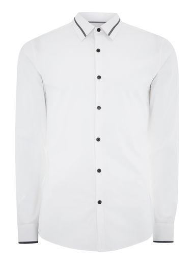 Topman Mens White Contrast Muscle Fit Shirt