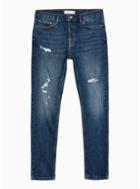 Topman Mens Blue Ripped Mid Wash Stretch Skinny Jeans
