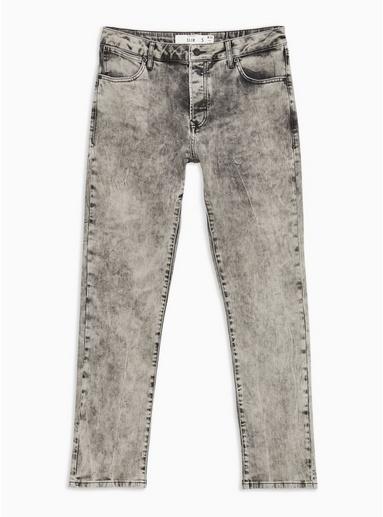 Topman Mens Black Slim Gray Marble Wash Jeans