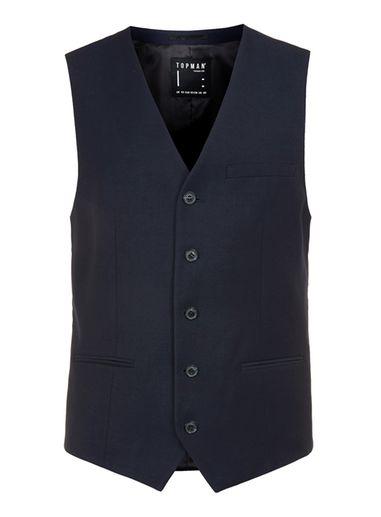 Topman Mens Blue Navy Textured Suit Vest