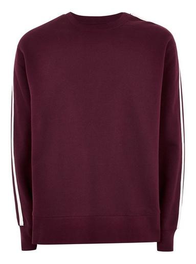 Topman Mens Grey Burgundy Taping Sweatshirt