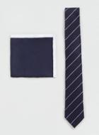 Topman Mens Blue Navy/white Striped Tie And Navy Pocket With Outline Pack