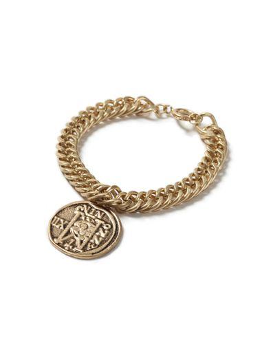 Topman Mens Gold Look Chain Engraved Disk Bracelet*