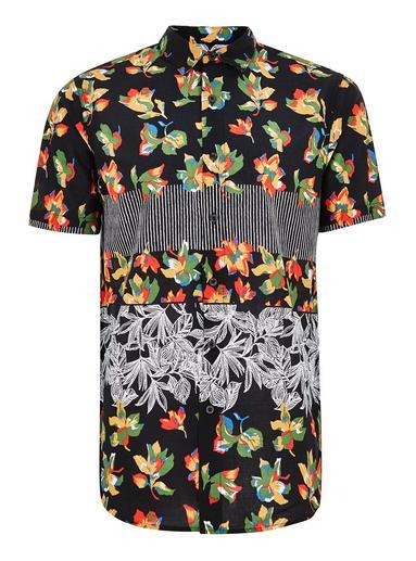 Topman Mens Multi Leaf Printed Short Sleeve Shirt