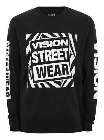 Vision Mens Vision Street Wear Black 'gator' Long Sleeve Essential T-shirt