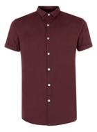 Topman Mens Red Burgundy Cutaway Collar Short Sleeve Dress Shirt