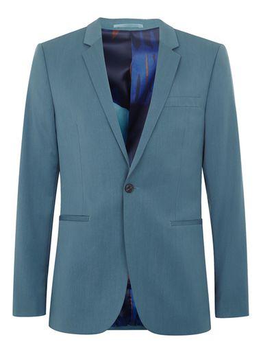 Topman Mens Blue Skinny Suit Jacket With Printed Lining