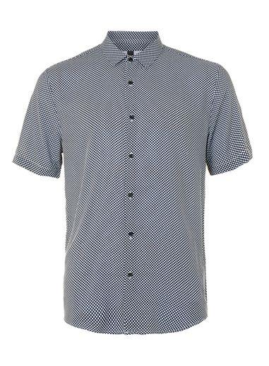 Topman Mens Blue Navy Dot Viscose Short Sleeve Casual Shirt