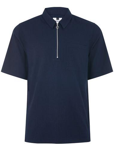 Topman Mens Grey Navy Modern Zip Shirt