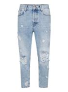 Topman Mens Blue Light Wash Extreme Ripped Tapered Jeans