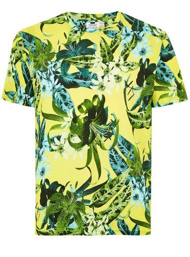 Topman Mens Green Floral T-shirt