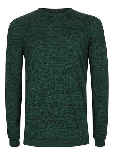 Topman Mens Green Twist Side Rib Crew Neck Jumper