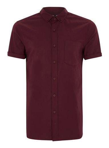 Topman Mens Red Burgundy Muscle Fit Short Sleeve Shirt