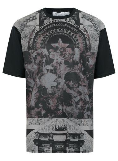 Topman Mens Black Star Print Mesh T-shirt