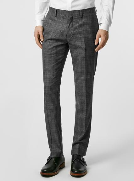 Topman Mens Grey Charcoal Check Skinny Fit Suit Pants